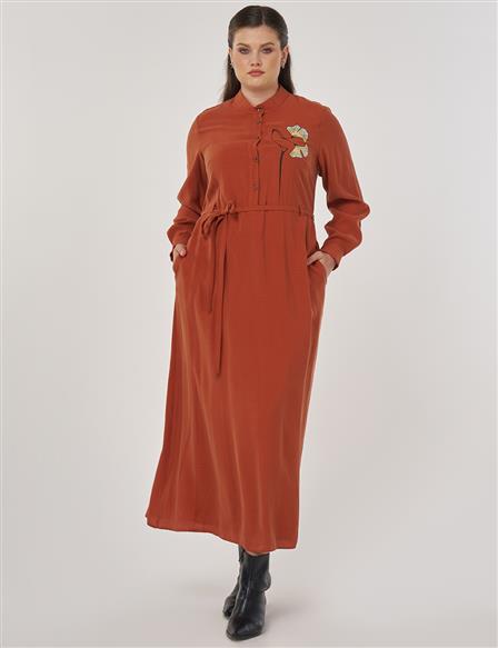 Floral Printed Rayon Dress in Brick Red