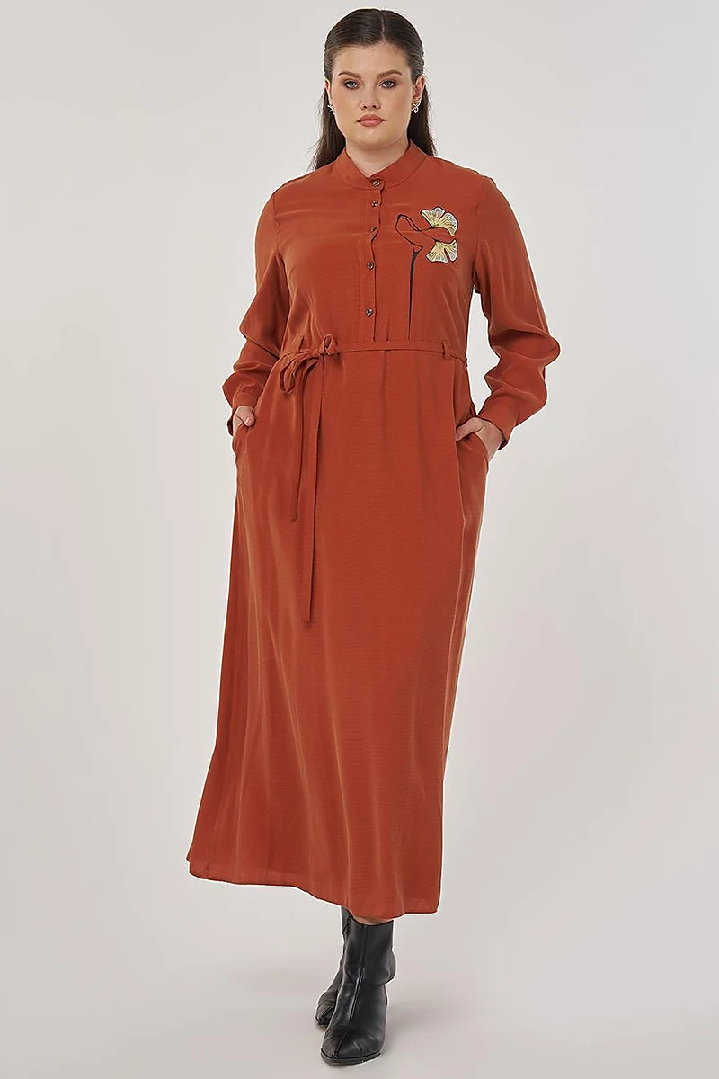 Floral Printed Rayon Dress in Brick Red