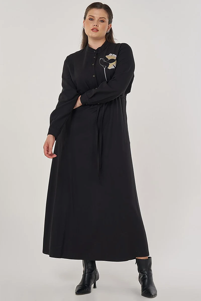 Floral Print Viscose Dress in Black