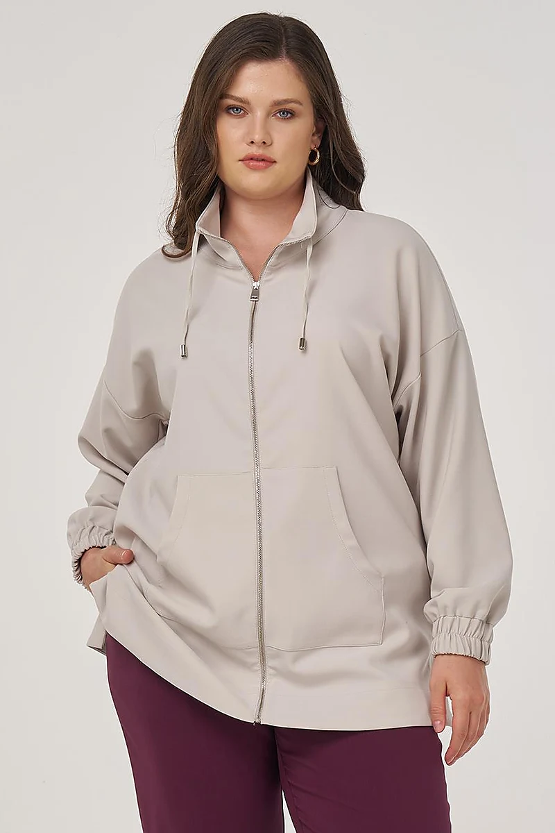 Wide Collar Zippered Tunic in Light Gray