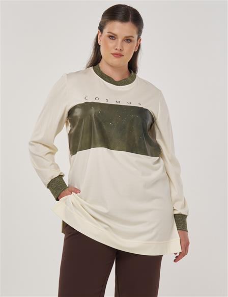 Rayon Tunic with Slogan Detail in Ecru