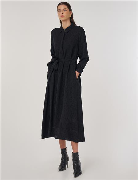 Lyocell Dress with Belt Detail Black