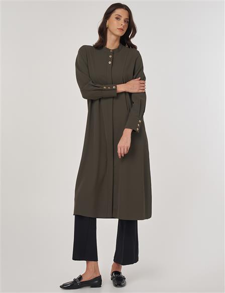 Button-Detail Long Tunic Khaki