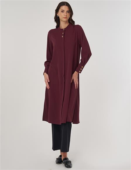 Button-Detail Long Tunic Burgundy