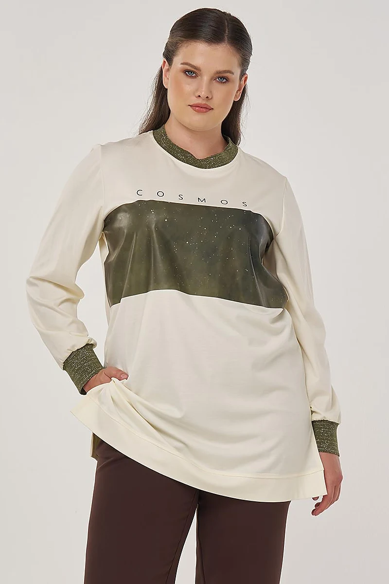 Rayon Tunic with Slogan Detail in Ecru
