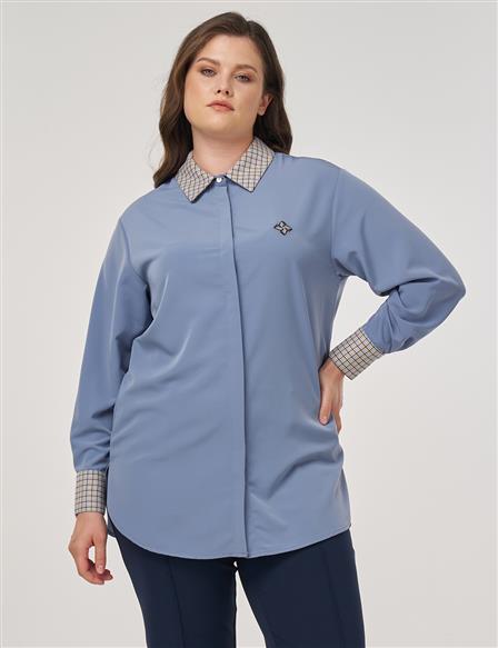 Button-Detailed Shirt Collar Tunic in Aviator Blue