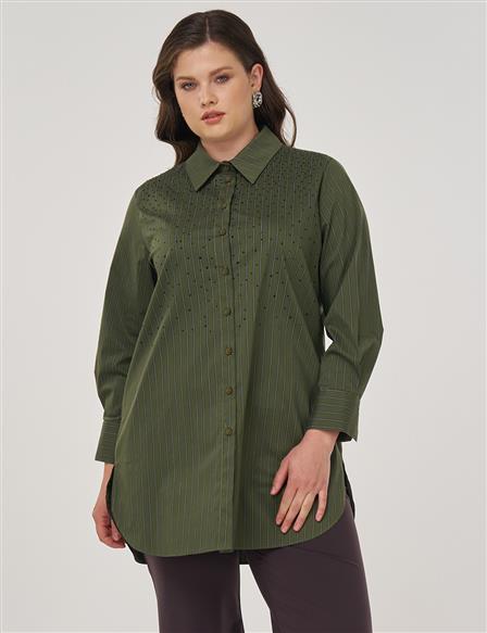 Hotfix Printed Striped Cotton Tunic in Forest Green