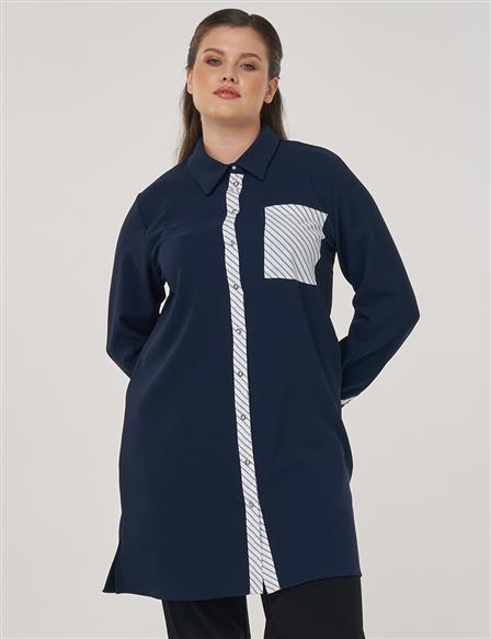 Long Tunic with Garnish in Dark Navy
