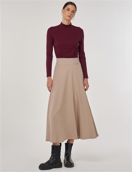 Bel Bantlı Kloş Etek Vizon 