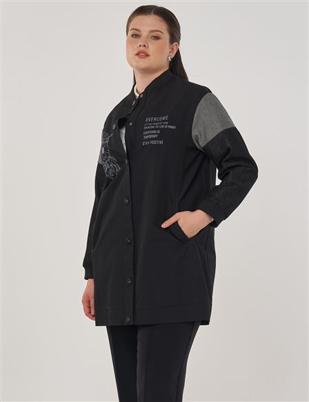 Slogan Printed Cotton Jacket in Black