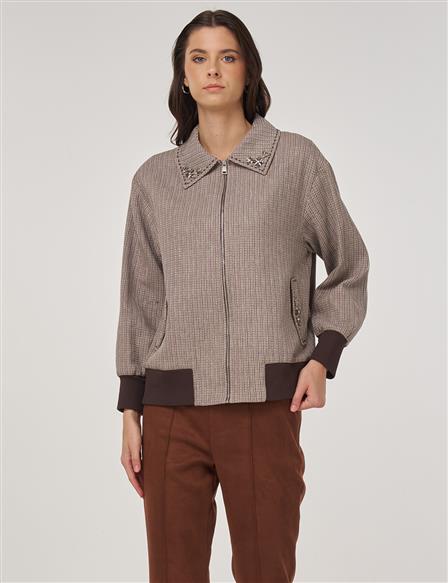 Embroidered Cotton Linen Jacket in Mink