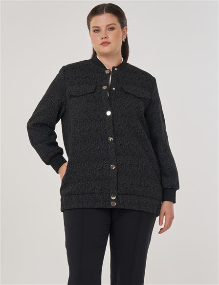 Bomber Jacket with Flap Pockets in Black