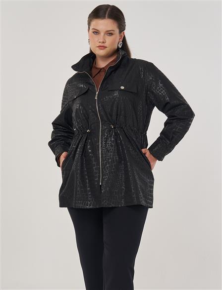 Geometric Stand-up Collar Jacket in Black