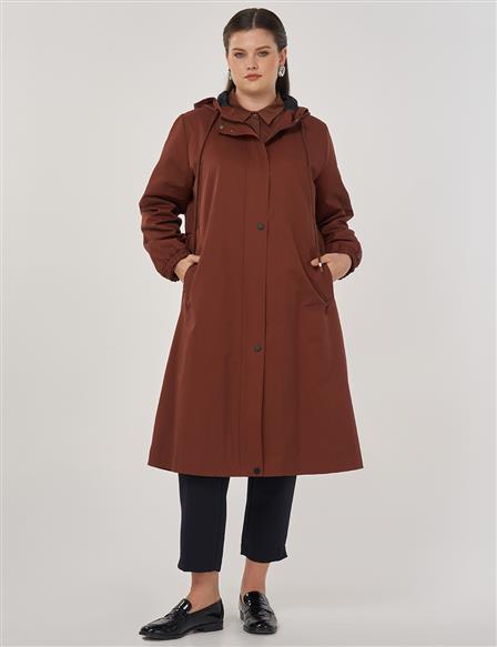 Long Hooded Trench Coat in Tobacco
