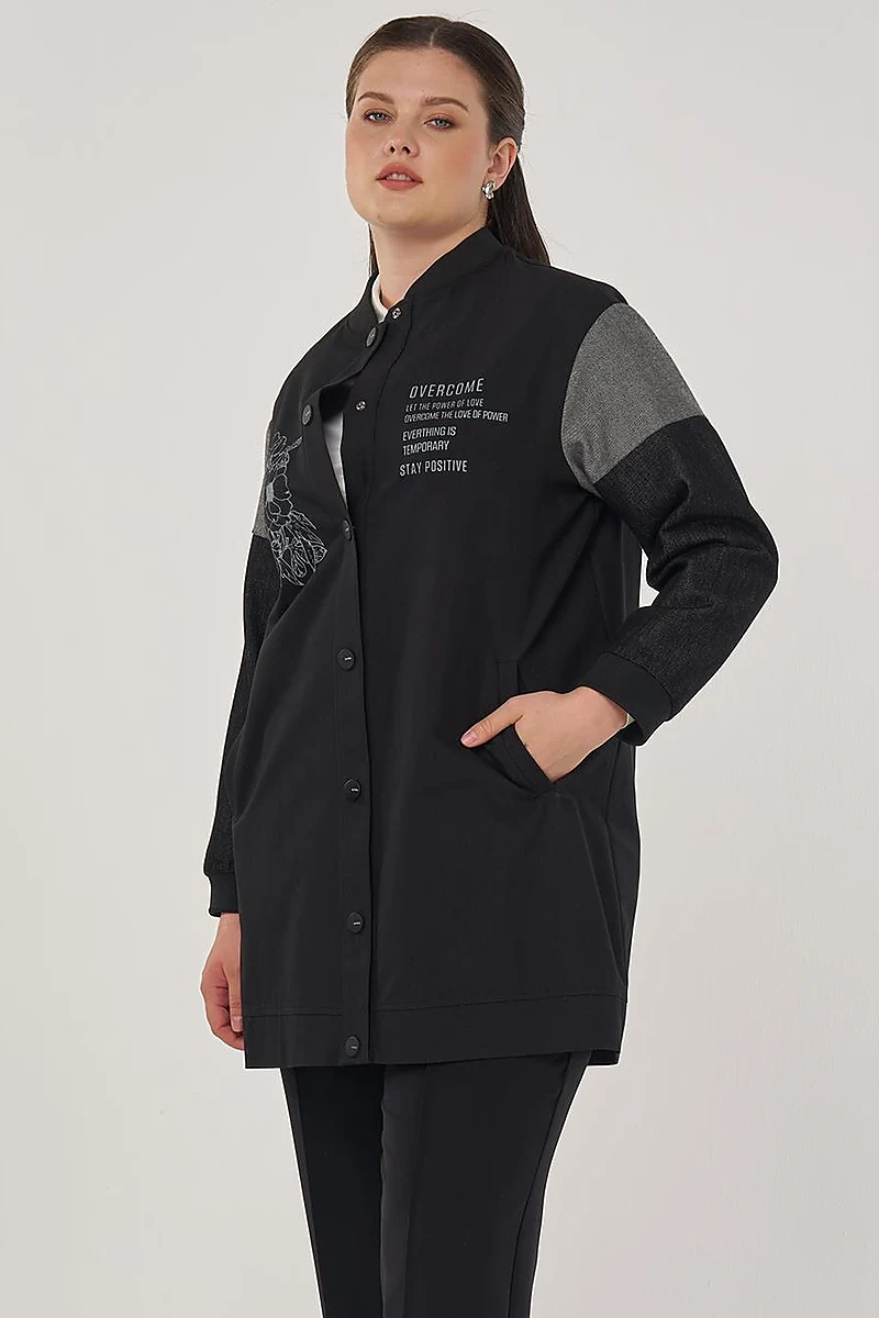 Slogan Printed Cotton Jacket in Black