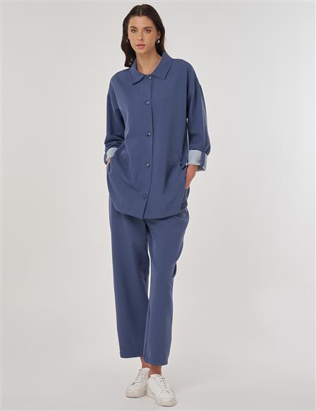 Point-Stitched Two-Piece Suit in Indigo