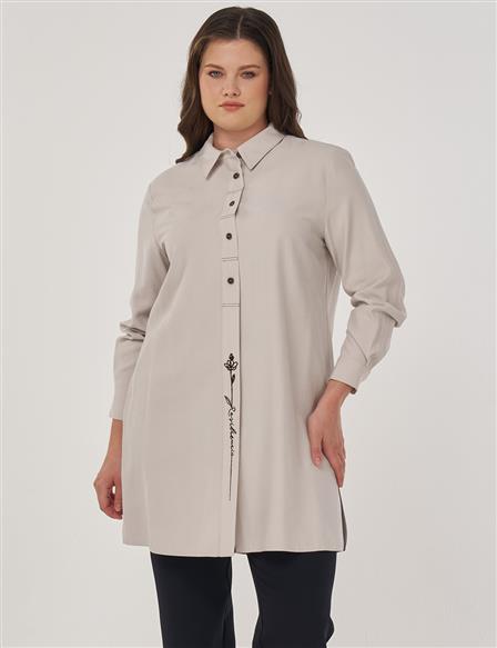 Point-Stitched Rayon Tunic Stone