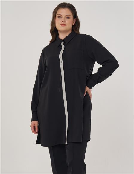 Chain-Detailed Relaxed-Cut Tunic Black
