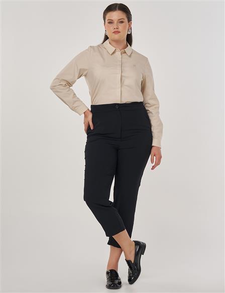 Relaxed-Fit Fabric Trousers in Black