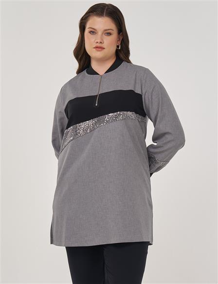 Sequin-Embroidered Tunic Gray