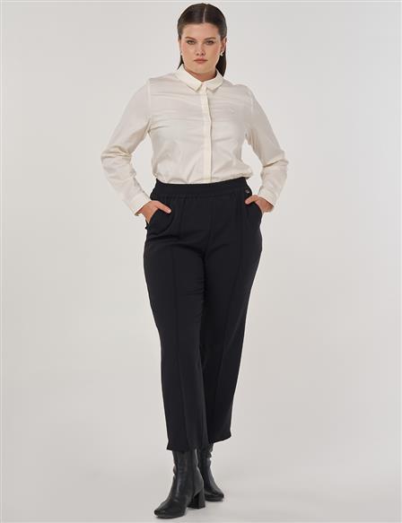 Topstitch Detail Relaxed Fit Pants Black