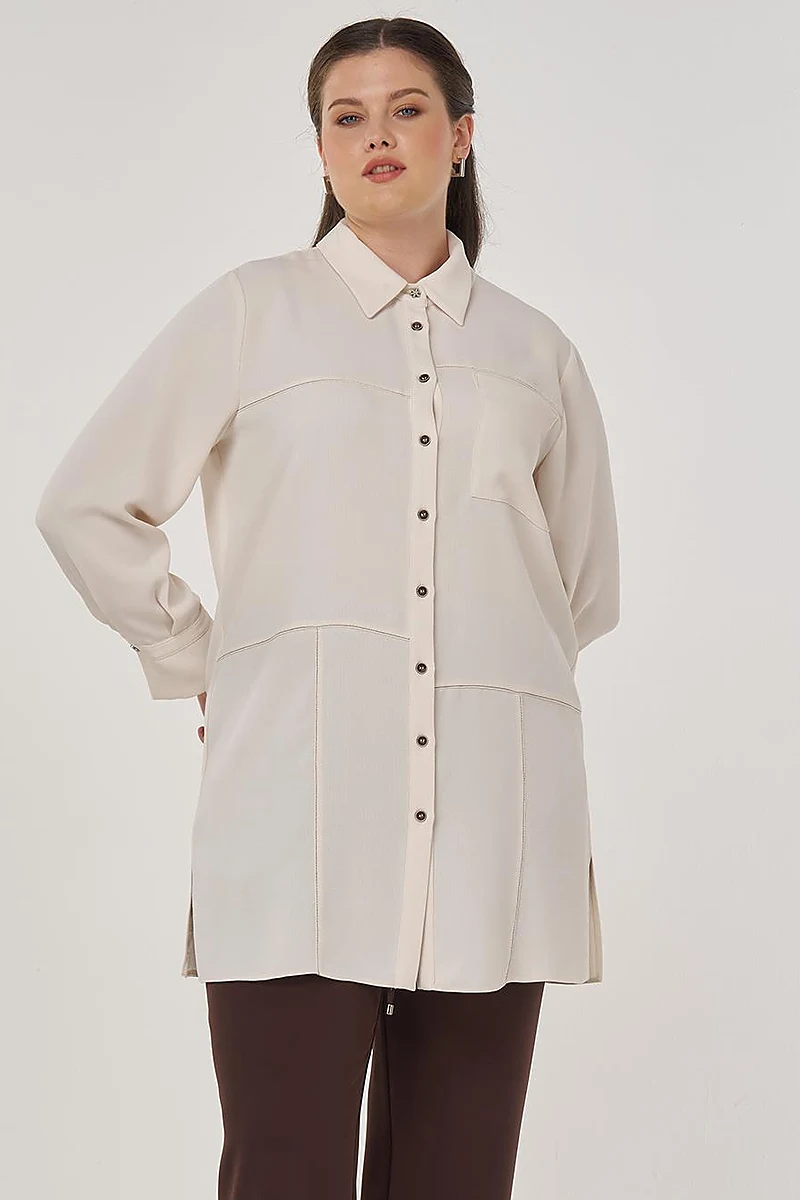Point-Stitched Tunic Cream