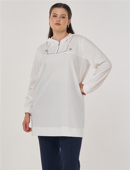 Troque Printed Hooded Sweatshirt Optic White