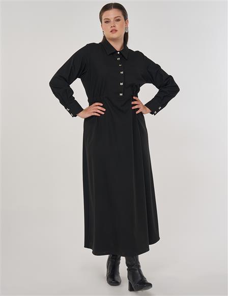 Maxi Dress with Button Detail Black