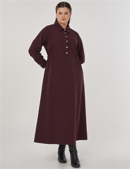 Maxi Dress with Button Detail Dark Burgundy