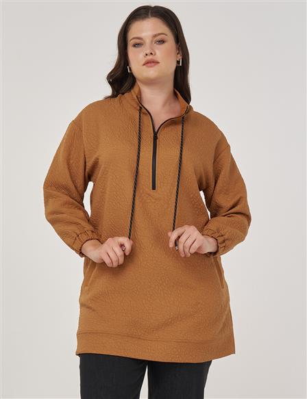 High-Neck Embossed Sweatshirt Tobacco