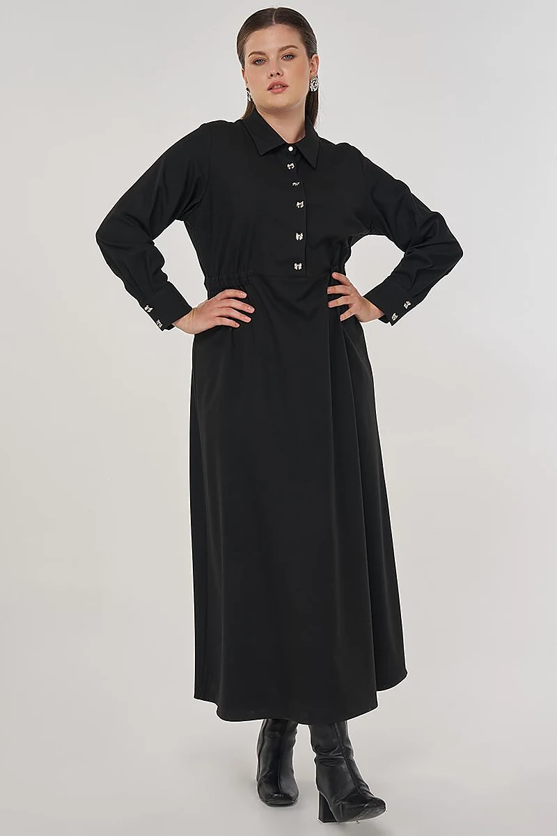 Maxi Dress with Button Detail Black