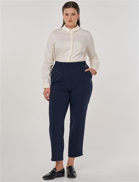 Topstitch Detail Relaxed Fit Pants Dark Navy