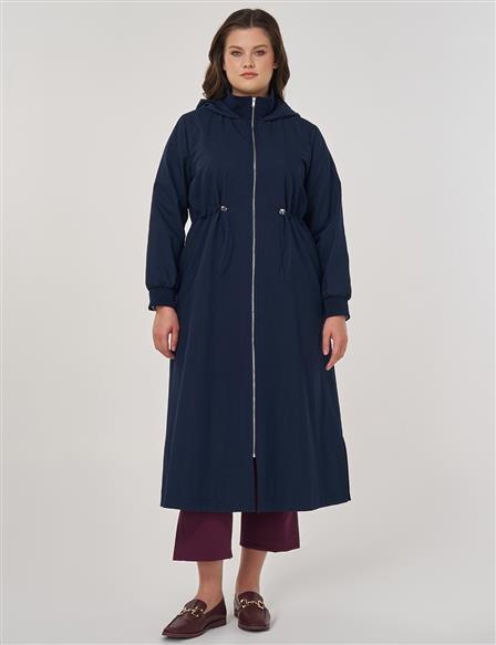 Hooded Stand-Up Jacket in Dark Navy