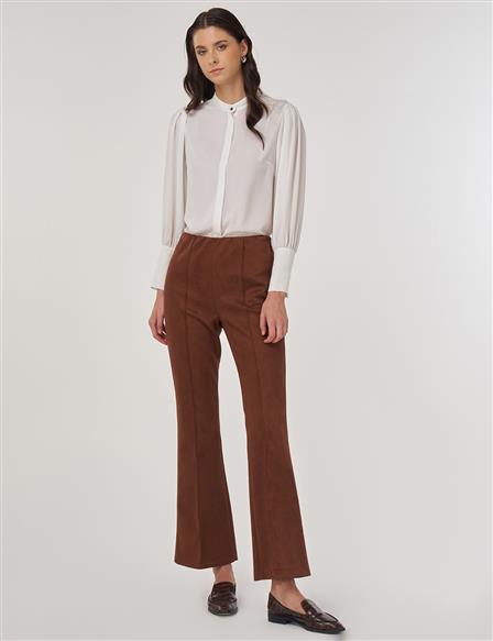 Flare Fit Süet Pantolon Camel 