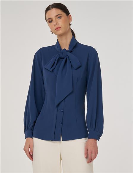 Shawl Collar Blouse in Indigo