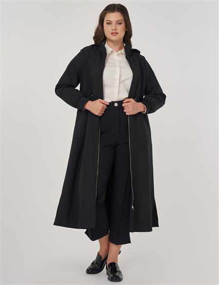 Hooded Stand-Up Jacket in Black
