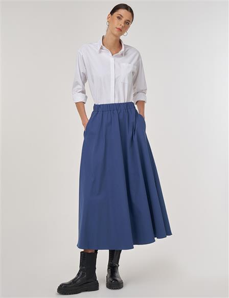High-Waisted Flared Skirt in Indigo