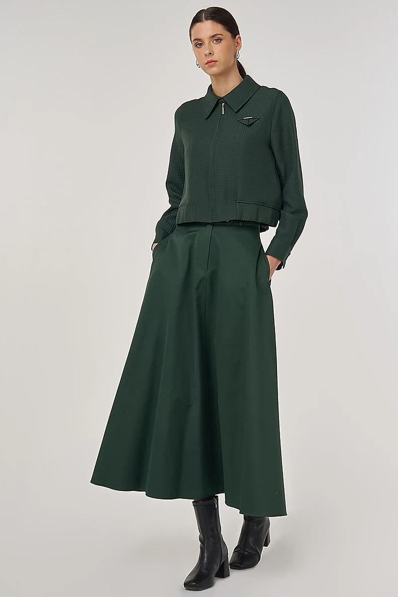 Quilted Skirt Suit in Forest Green