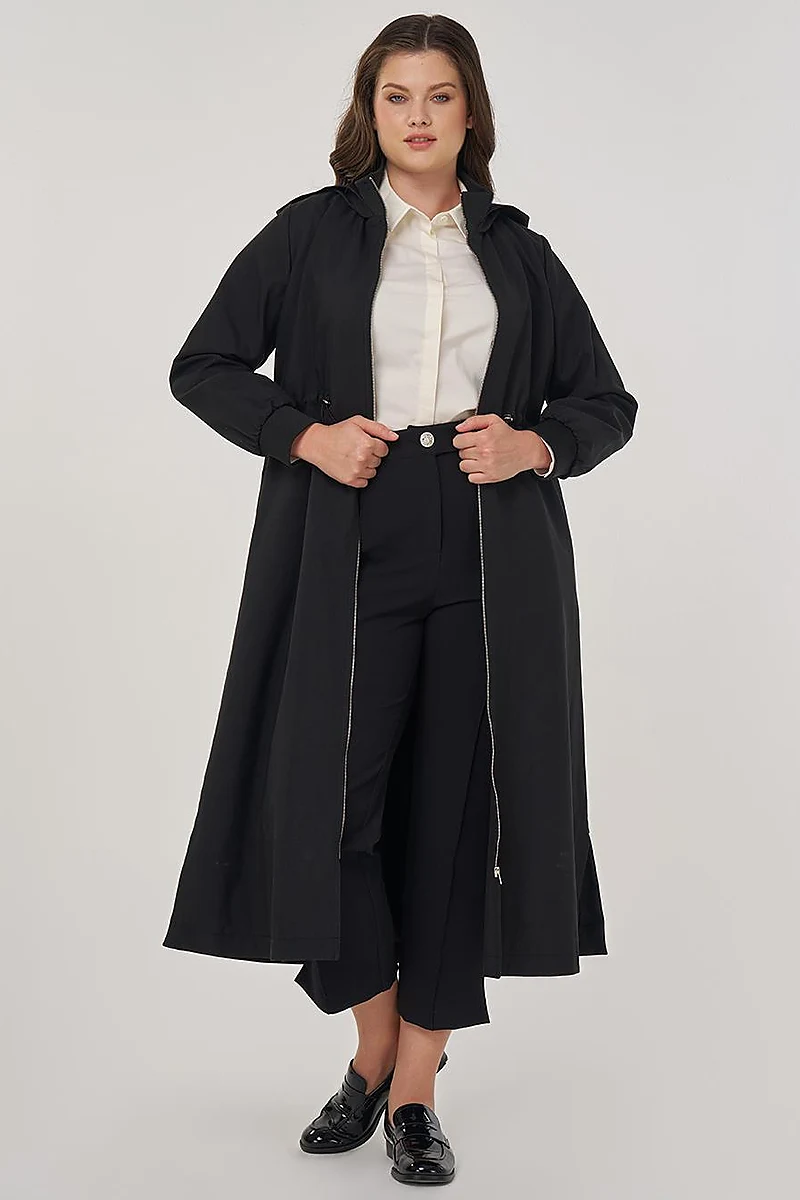 Hooded Stand-Up Jacket in Black