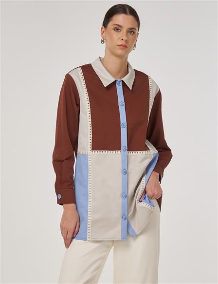 Şerit Fistolu Pamuklu Tunik Kahve 