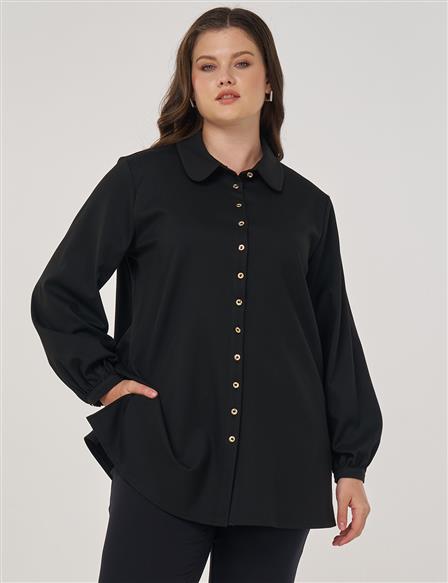 Pepper Collar Viscose Blouse in Black