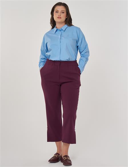 Slit Detail Relaxed Fit Pants Fig Color