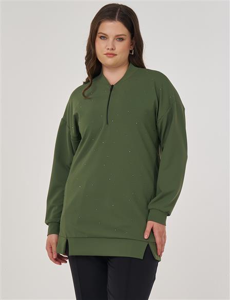 Kolej Yaka Hotfix Baskılı Sweatshirt Orman Yeşili