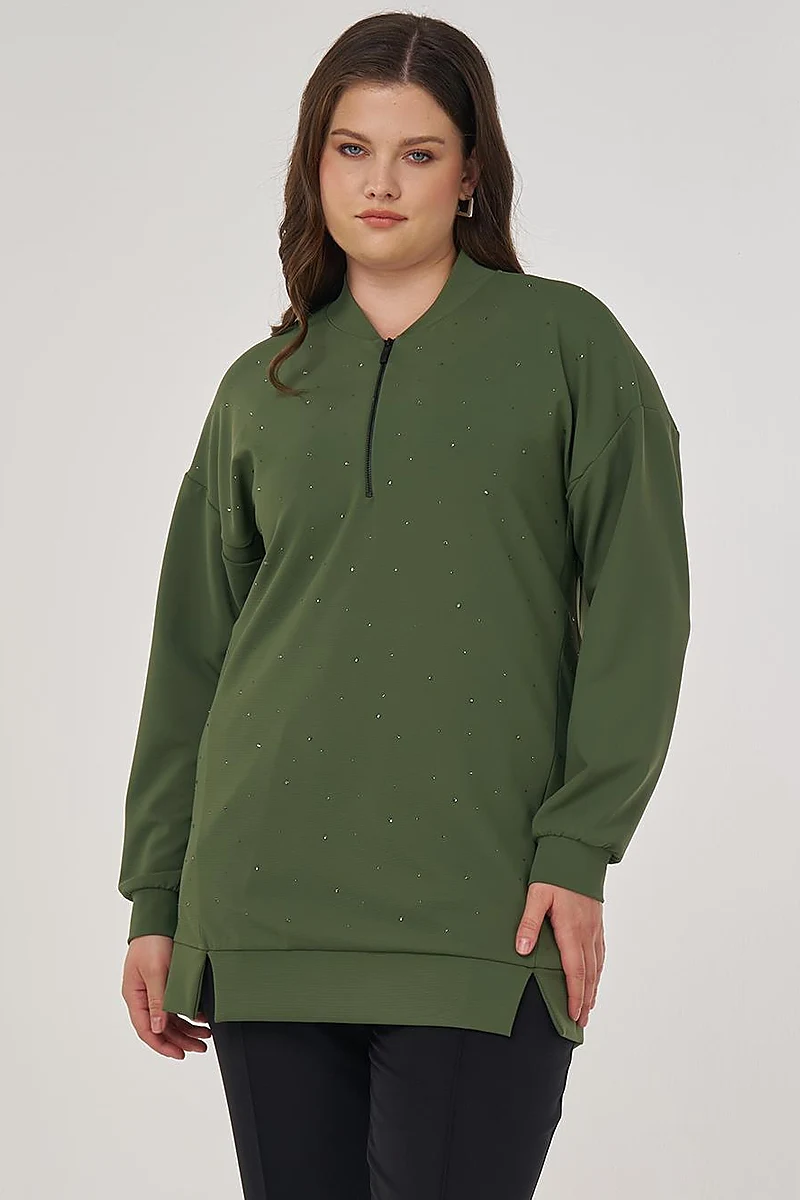 Kolej Yaka Hotfix Baskılı Sweatshirt Orman Yeşili