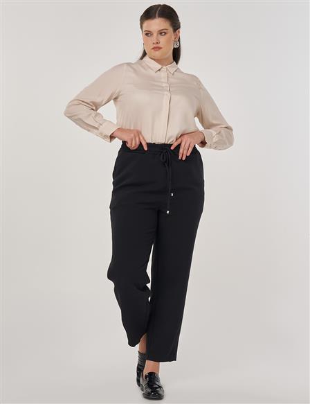 Lace-Up Relaxed-Fit Pants in Black