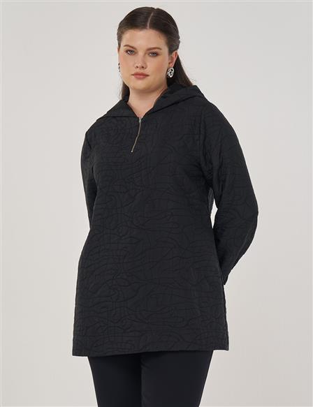 Embossed Pattern Tunic Black