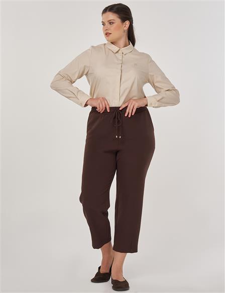 Lace-Up Relaxed-Fit Trousers in Dark Brown