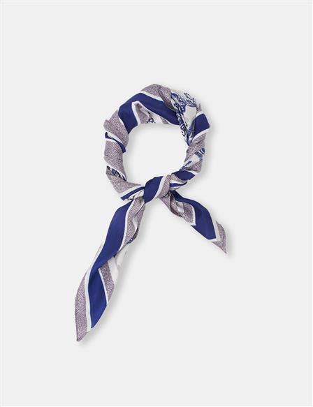 Floral Desenli Fular Lacivert 