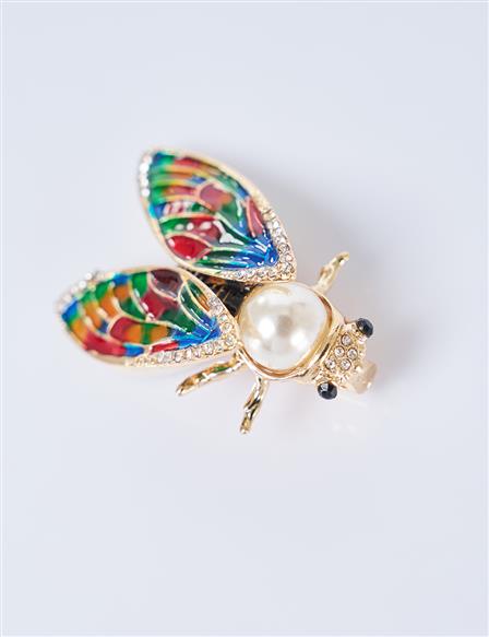 Multi-Colored Bee-Shaped Brooch Gold