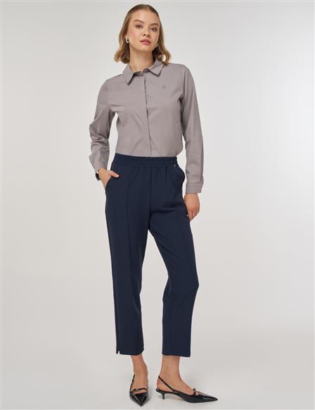 Topstitched Fabric Pants in Dark Navy